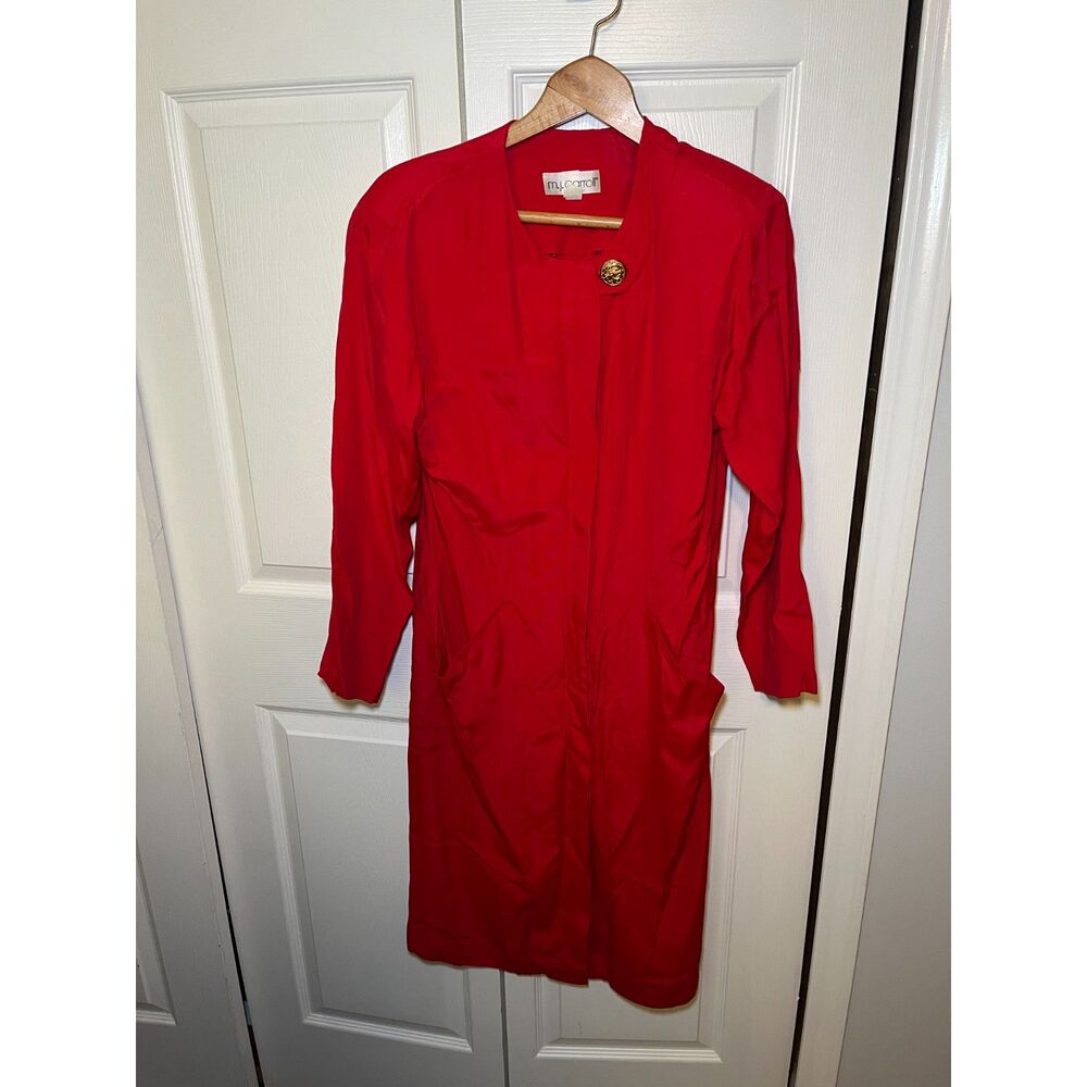 Vintage M.J. Carroll Red Sheath Dress Womens Size 13/14 Gold Button Career